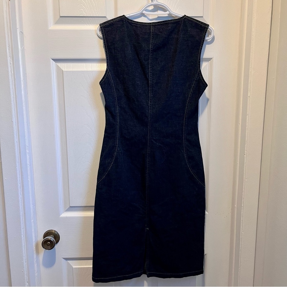 Y2K Blue GAS Jeans Dress denim open front women medium vintage midi cutout - Picture 6 of 6